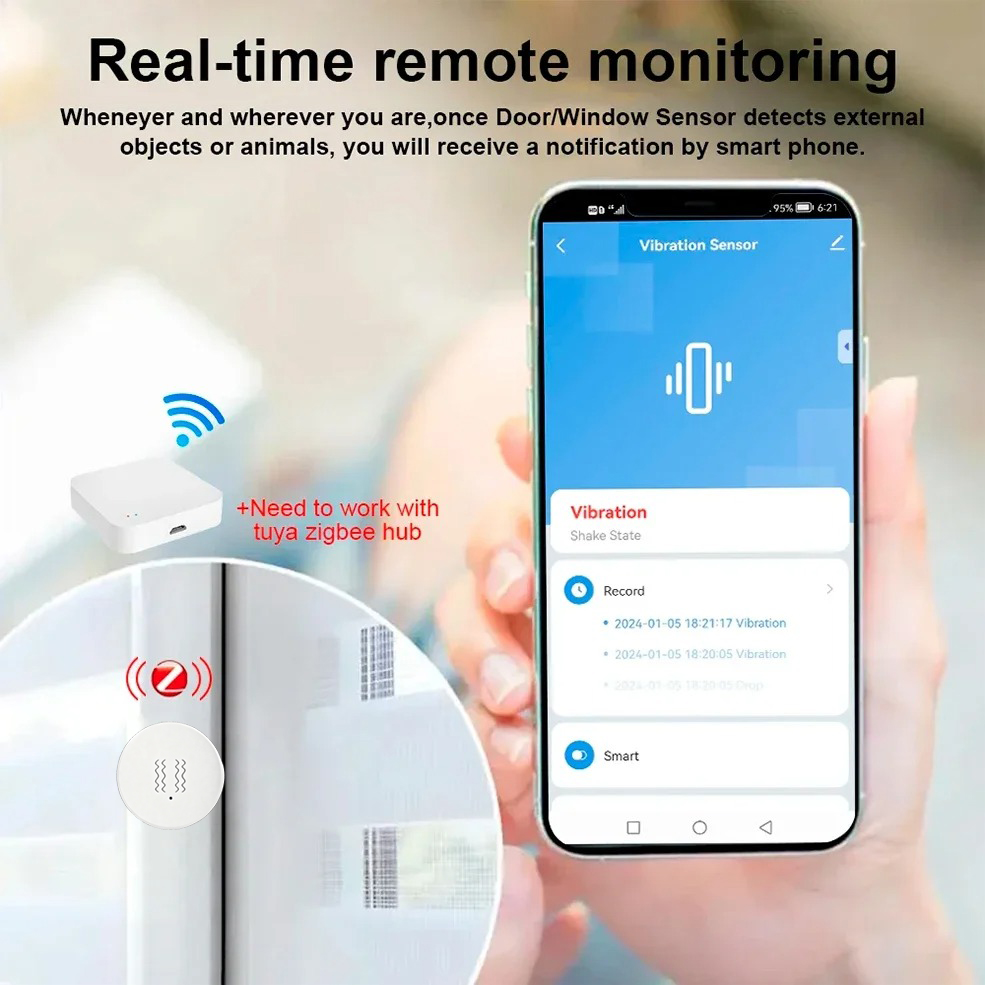 Czujnik wibracji Tuya Zigbee,  – Home Security With Alarm recenzja i cena